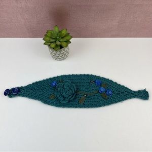 Blue Green Teal Crochet Floral Bohemian Boho Head Scarf Wrap